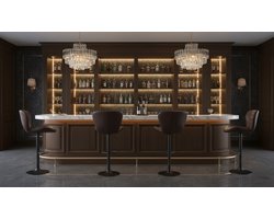 Barkruk Set van 4 – Luxe Verstelbare Barstoelen met Rugleuning en Voetensteun, 360° Draaibaar, PU-Leren Zitting, Comfortabele Barstoelen voor Keuken, Eiland, Bar en Eetkamer – Donkerbruin | House&Garden