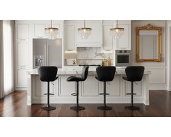 Barkruk Set van 4 – Luxe Verstelbare Barstoelen met Rugleuning en Voetensteun, 360° Draaibaar, PU-Leren Zitting, Comfortabele Keuken Barkrukken voor Keukeneiland en Bar – Zwart | House&Garden Noir