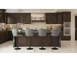 Barkruk Set van 4 – Luxe Verstelbare Barstoelen met Rugleuning en Voetensteun, 360° Draaibaar, PU-Leren Zitting, Comfortabele Keukenstoelen voor Keukeneiland en Bar – Lichtgrijs | House&Garden Elegance