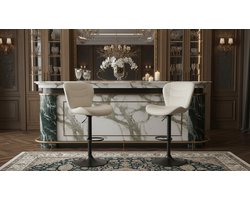 Barkruk Set van 4 – Verstelbare Barstoelen met Rugleuning en Voetensteun, 360° Draaibaar, PU-Leren Zitting, Luxe Comfort Barstoelen voor Keuken, Eiland, Bar en Eetkamer – Wit | House&Garden