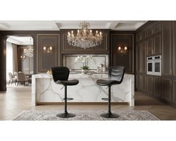 Barkruk Set van 4 – Verstelbare Barstoelen met Rugleuning en Voetensteun, 360° Draaibaar, PU-Leren Zitting, Luxe Comfort Barstoelen voor Keuken, Eiland, Bar en Eetkamer – Zwart | House&Garden