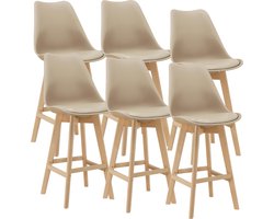 Barkruk set van 6 kunstleer en beuken 105x48x58 cm beige