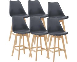 Barkruk set van 6 kunstleer en beuken 105x48x58 cm grijs