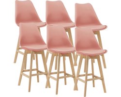 Barkruk set van 6 kunstleer en beuken 105x48x58 cm roze
