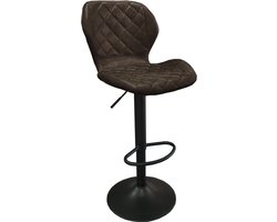 Barkruk Siebe Donkerbruin - Kunstleer - Set van 2 - Geschikt voor kookeiland - Draaibaar - Met rugleuning - In hoogte verstelbaar - Zithoogte 59 - 80 cm - Zitdiepte 40 cm