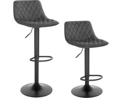 Barkruk Tornia deluxe - Industrial - Donkergrijs - Barkrukken set van 2 - Barstoel Kruk - Barstoelen met rugleuning - Keukenstoel - In hoogte verstelbaar - Velvet