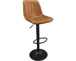 Barkruk Ufuk Cognac - Kunstleer - Set van 2 - Geschikt voor kookeiland - Draaibaar - Met rugleuning - In hoogte verstelbaar - Zithoogte 59 - 80 cm - Zitdiepte 36 cm