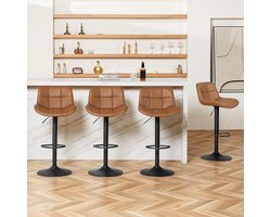 Barkruk Verstelbaar 2-Delige Set 41x49x105 cm – Altameubel Luxe Fluwelen Barstoelen met Rugleuning & Voetensteun, 360° Draaibaar, Ergonomisch, BRUIN – Comfortabele Keukenkrukken voor Bar, Eiland & Restaurant