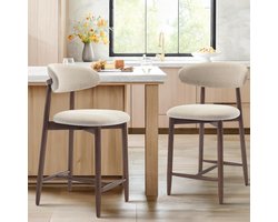 Barkruk Verstelbaar Set van 2 – Altameubel Verona Luxe Stoffen Barstoelen 53x45x89 cm – 360° Draaibare Keukenkrukken met Rugleuning & Voetensteun, Verstelbare Hoogte 63,5–84,5 cm, beige – Comfortabele Stoelen voor Bar, Eiland & Eetkamer