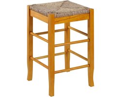 Barkruk Vierkant - Zitkruk Keuken - Aanrecht Verhoging - Zitvlak Van Gevlochten Papier - 61 Cm Hoog - Zwart