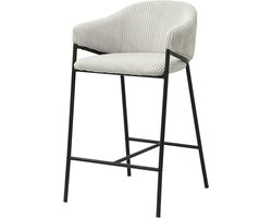 Barkruk Vieve Lichtgrijs - Metaal - Ribstof - Set van 2 - Geschikt voor kookeiland - Met rugleuning - Zithoogte 66 cm - Zitdiepte 42 cm - Met armleuning