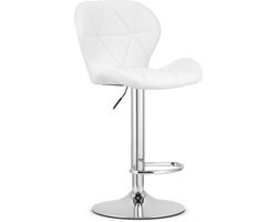Barkruk WEST – Kunstleer Wit, Chromen Basis, Rugleuning, Verstelbare Hoogte, 360° Draaibaar, Comfortabele Voetsteun, Antislip Onderstel, Modern Design, Max. 110 kg