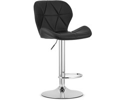 Barkruk WEST – Kunstleer Zwart, Chromen Basis, Rugleuning, Verstelbare Hoogte, 360° Draaibaar, Comfortabele Voetsteun, Antislip Onderstel, Modern Design, Max. 110 kg