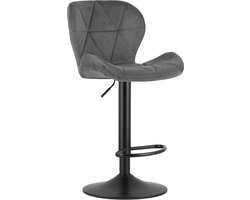 Barkruk WEST – Velvet Grijs, Zwarte Basis, Rugleuning, Verstelbare Hoogte, 360° Draaibaar, Comfortabele Voetsteun, Antislip Onderstel, Modern Design, Max. 110 kg