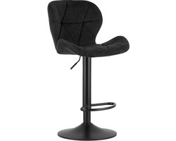 Barkruk WEST – Velvet Zwart, Zwarte Basis, Rugleuning, Verstelbare Hoogte, 360° Draaibaar, Comfortabele Voetsteun, Antislip Onderstel, Modern Design, Max. 110 kg