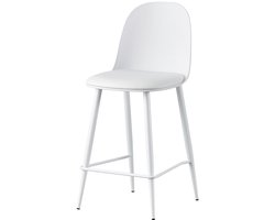 Barkruk Xyron Wit - Kunstleer - Set van 2 - Geschikt voor kookeiland - Met rugleuning - Zithoogte 66 cm - Zitdiepte 45 cm