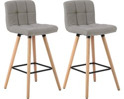 Barkruk Zilda - Met hoge rugleuning - Linnen - Barstoelen - Ergonomisch - Zithoogte 70cm - Grijs - Set van 2 - Keuken en bar