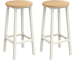 Barkrukken 2-delig set hoge keukenkrukken zonder rugleuning stevig metalen onderstel 65 cm hoog eenvoudig te monteren 32 x 32 x 65 cm naturel+beige