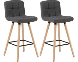 Barkrukken - 2 Stuks - Set van 2 - Stof - Linnen - Barkruk - Luxe Barkrukken - Barkrukken Met Rugleuning - Barkruk - Hoge Bar Krukken - Donker grijs - Hout