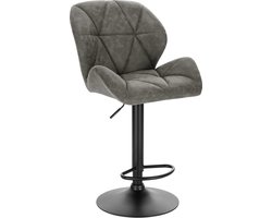 Barkrukken - Barkruk Met Rugleuning - Luxe Barkruk - Kunstleer - 360° Draaibaar Met Voetensteun - Grijs