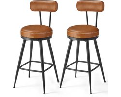 Barkrukken - Barkrukken Set van 2 - Draaibare Kruk - Barkrukken met Rugleuning - Bruin - Eetkamer - Woonkamer