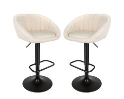 Barkrukken – Barstoelen – Barkrukken – Barstoelen Set – Keukenstoelen – 2 Stuks Linnen Bekleed – Zithoogte 90 cm – Zwart Stalen Frame – Art Deco Design – Stevig & Duurzaam