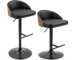 Barkrukken – Barstoelen – Barstoelen Met Rugleuning – Keukenkrukken – Barkruk Set – Verstelbaar In Hoogte – 360° Draaibaar – Stalen Frame Met Houten Zitting – Zwart En Koffie