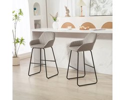 Barkrukken – Barstoelen – Keukenstoelen – Barstoeltjes – Barkruk – Set van 2 – Grijze Stoffen Zitting – Zwarte Metalen Poten – Stevige Constructie – Inklapbaar & Compact