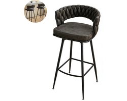 Barkrukken - Gestoffeerde barkrukken met geweven rugleuningen en voetsteunen - Moderne fluwelen barkrukken - Moderne Barstoel - Barkruk - Met rugleuning - Metalen poten - Zwart/grijs - Geschikt voor keukens en eetkamers