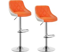 Barkrukken Hoogte verstelbaar,Barstoelen draaistoel in Kunstleer en verchroomd staal,Oranje+Wit