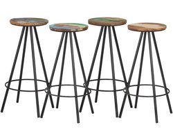Barkrukken massief hout - Houten krukken - Aan bar zitten - Gerecycled materiaal - 76 cm hoog - Natuurlijk hout