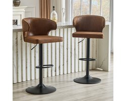 Barkrukken - Met rugleuning - In hoogte verstelbaar - 360° draaibaar - Brede voet & voetensteun - Moderne stijl voor bars & keukenbars - Bruin - Set van 2