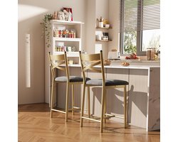 Barkrukken Set van 2 - 66 cm Barstoelen met Leuning PU Goud 136kg - Goud