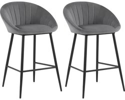 Barkrukken - Set Van 2 - Barkruk - 2 Stuks - Luxe Barkrukken - Met Rugleuning - Barkrukken - Grijs - Velvet