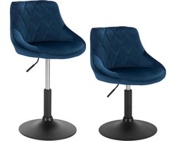 Barkrukken - Set Van 2 - Barkruk - 2 Stuks - Luxe Barkrukken - Met Rugleuning - Donker blauw - Velvet - Verstelbaar