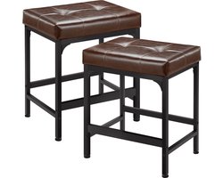 Barkrukken set van 2 – Barkruk – 61cm Zithoogte (49x34,5x61 cm) – PU Lederen Zitting – Industrieel Design – Metalen Frame – Voor Keukeneiland of Bar – Vintage Bruin