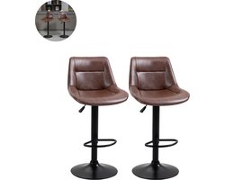 Barkrukken set van 2 - Barkruk - Barstoel - Barkrukken met rugleuning - Keukenstoel - Voetsteun - Zithoogte 79 cm - Bruin
