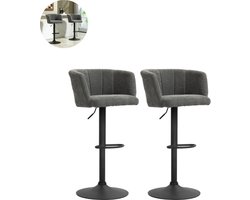 Barkrukken set van 2 - Barkruk - Barstoel - Barkrukken met rugleuning - Keukenstoel - Voetsteun - Zithoogte 85 cm - Donkergrijs