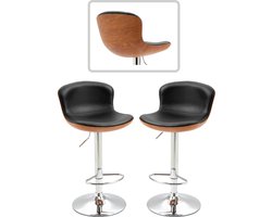 Barkrukken set van 2 - Barkrukken met rugleuning - Barkruk - Modern - Houtkleur/Zwart