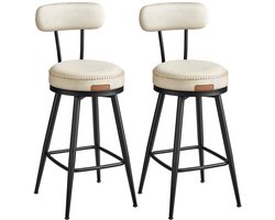 Barkrukken – Set van 2 – Draaibaar met rugleuning – Kunstleer – Crèmewit – 65 cm zithoogte