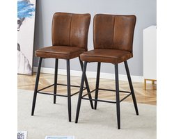 Barkrukken - Set van 2 - Ergonomische Rugleuning - Hoogte 101 cm - Textiel - Bruin