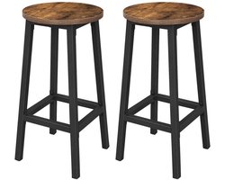 Barkrukken set van 2, hoge keukenkrukken, ronde zitting, stevig metalen frame, 32×32×65 cm, rustiek bruin + zwart, hoge draagkracht, geschikt voor keukenbar, eetkamer of ontspanningsruimte