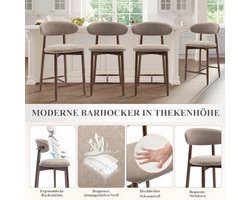Barkrukken Set van 2 – House&Garden Heritage Luxe Barstoelen met Rugleuning – 63,5 cm Zithoogte – Camel Kunstleer – Massief Houten Poten – Mid-Century & Farmhouse Design voor Keukeneiland, Bar en Eetkamer