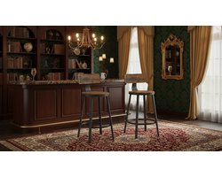 Barkrukken Set van 2 – House&Garden Industrial Vintage Barstoelen 73 cm Zithoogte – Houten Zitting & Zwart Metalen Frame – Met Rugleuning en Voetensteun – Voor Keukeneiland, Bar & Eetkamer – Vintage Bruin