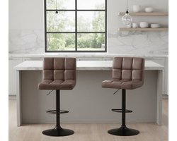 Barkrukken Set van 2 – House&Garden Luxe Donkerbruine Barkrukken met Rugleuning – Verstelbaar & Draaibaar – Kunstleer & FSC Hout – 360° Draaistoel – Voor Keuken, Bar & Eetkamer