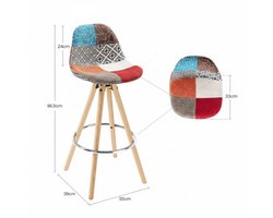 Barkrukken Set van 2 – House&Garden Nordic Comfort Barstoelen met Rugleuning en Voetensteun – Houten Frame – Stoffen Zitting – Keukenkrukken voor Keukeneiland & Bartafel – Meerkleurig