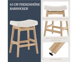 Barkrukken Set van 2 – House&Garden Nordic Linen 61 cm – Beige Stoffen Zitting – Houten Poten met Voetensteun – Moderne Keukenkrukken voor Kookeiland en Bar