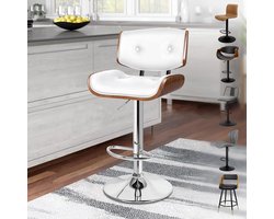 Barkrukken Set van 2 – In Hoogte Verstelbaar & 360° Draaibaar – Luxe Vintage PU Leren Barstoelen met Rugleuning en Voetensteun – 41,5×41,5×107 cm – kalya wit – Altameubel Remy Series