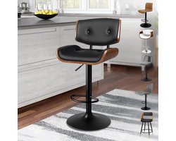 Barkrukken Set van 2 – In Hoogte Verstelbaar & 360° Draaibaar – Luxe Vintage PU Leren Barstoelen met Rugleuning en Voetensteun – 41,5×41,5×107 cm – zwart – Altameubel Remy Series