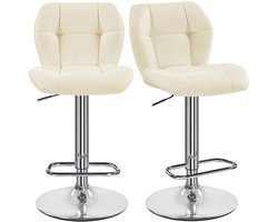 Barkrukken, set van 2, in hoogte verstelbaar, 360 graden draaibaar, barstoelen, keukenstoelen met rugleuning en voetensteun, barstoel, PU-kunstleer, zithoogte 62,5 - 84,5 cm, voor de keuken,